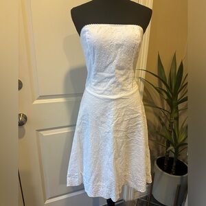 White Embellished Strapless Knee-Length Dress